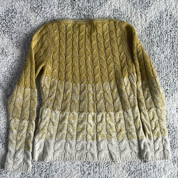 Anthropologie Sparrow Ombre Cable Knit Crewneck Sweater Size Small Yellow Green - Picture 8 of 12
